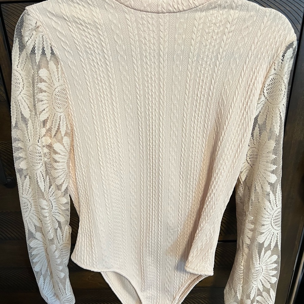Elegant Cream Lace Sleeve Women's Top